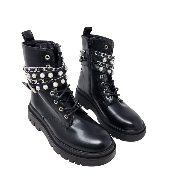 Dream Pairs Platform Side Zipper Metal Chain Punk Style Boots Black Size 6.5 - Picture 1 of 12